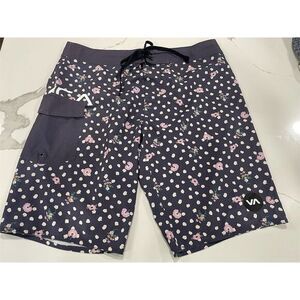 RVCA Men's Floral Board Shorts Blue Size 32‎ Surfing Swim Trunks